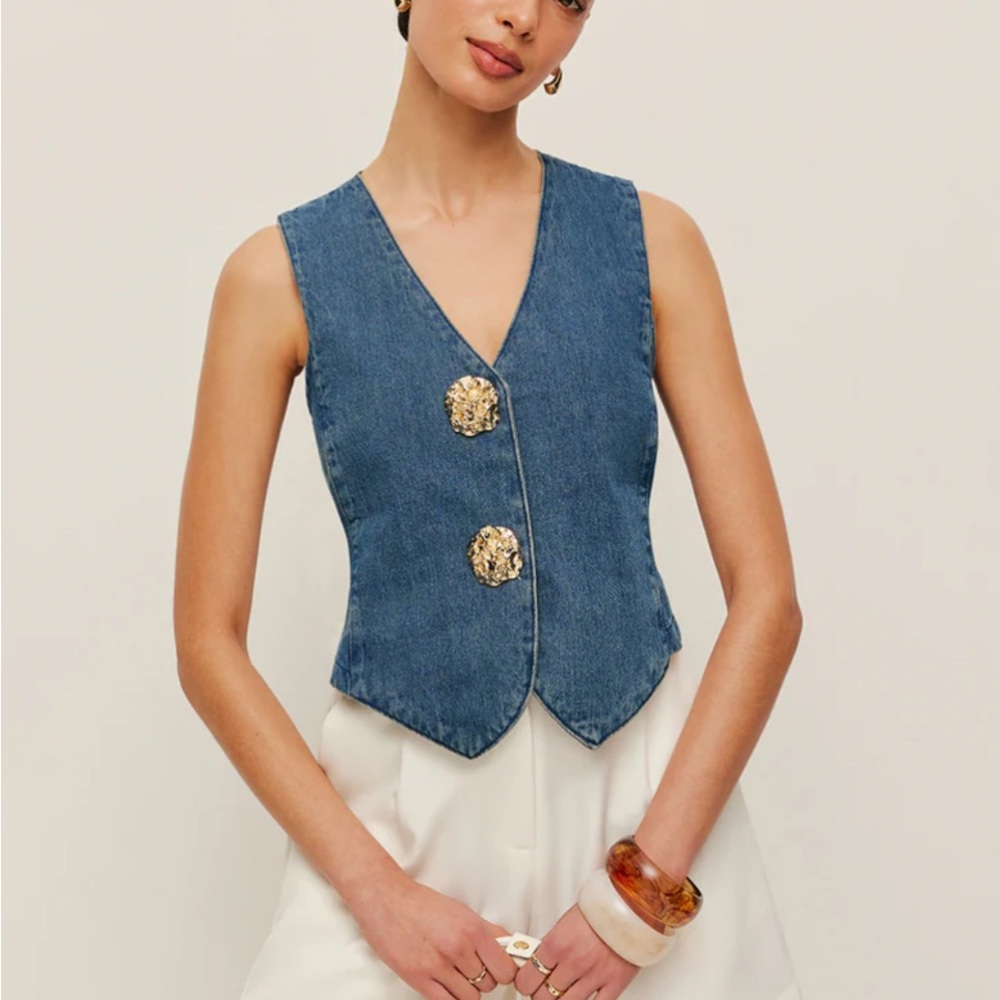 Stylish Denim Vest with Gold Buttons